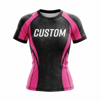 Haut de compression à manches courtes pour femme, imprimé par sublimation, séchage rapide, en polyester, pour entraînement sportif, avec logo du nom de l'équipe sur le devant