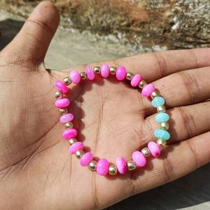 High Shine Smooth Surface Durable Pink Blue Opal Smooth Beads <b>Bracelet</b> with Elastic <b>String</b> Handmade Jewelry Gift for Women Gift - Product Image 1