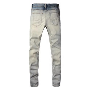 Jeans de marque personnalisés à la mode pour hommes, jeans déchirés en denim noir, coupe ajustée, jeans stretch pour hommes de meilleure qualité - Product Image 2