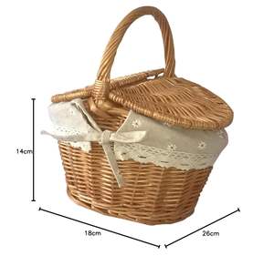 Panier de pique-nique rustique en rotin tressé à la main, écologique, avec couvercle et poignée, style vintage, panier de rangement avec doublure en tissu lavable - Product Image 3