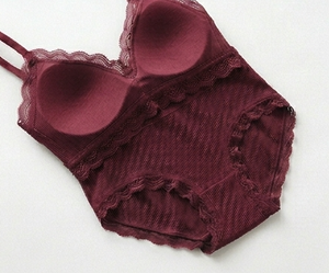 Bralette sin Varillas para Mujer, Color Borgoña, con Ribete de Encaje, Copa Completa, Tejido de Spandex y Poliéster, Elegante, Sin Forro, Transpirable, con Tirantes No Ajustables - Product Image 2