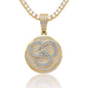 Pendentif rond de luxe avec design infini en émail bleu, argent 925 plaqué rhodium, cristal strass, unisexe, à porter au quotidien - Product Image 3