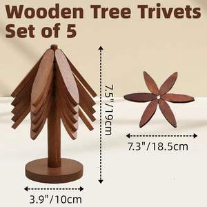 Sous-plats de luxe faits à la main en bois de noyer, ensemble de dessous de plat pour plats chauds, sets de table pliables de 60 cm de diamètre, dessous de plat, décoration de cuisine pour théière - Product Image 2