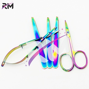 Pinzas para Cejas RMI de Alta Calidad con Logotipo Personalizado, Punta Puntiaguda, Color Multicolor Arcoíris, Agarre de Diamante, Marca Privada - Product Image 3