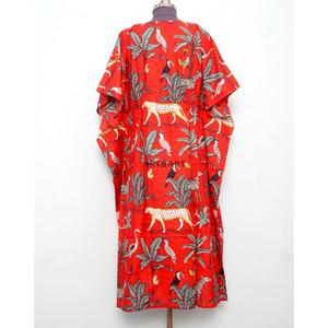 High Quality Custom Block Printing Fabric Kaftan <b>Dress</b> Drawstring Tie Waist Design Loose Fit Long Summer Beach Women's Caftan - Product Image 6