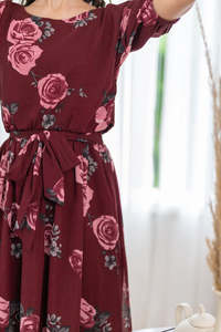 Vestido Midi Romántico con Estampado Floral, Cuello Redondo, Manga Abullonada, Corte Holgado, Viscosa y Poliéster, Vestido Casual de Primavera para Mujer, Hermoso Estampado - Product Image 4
