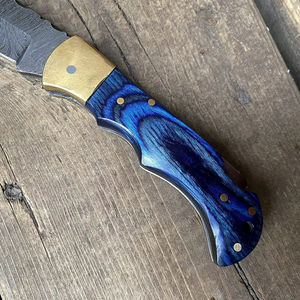 Cuchillo de bolsillo Burraq DIY OEM personalizado hecho a mano de acero de Damasco con mango de madera y funda de cuero, regalo de aniversario, regalo para padrinos de boda - Product Image 5
