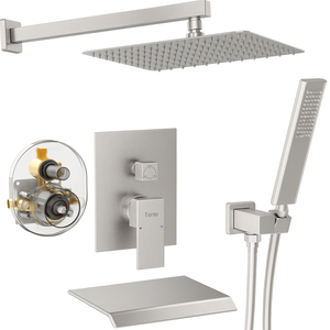 Male NPT 12 Inch Shower System Brushed Nickel Rain Shower Head Handheld Shower <b>Spray</b> Wall <b>Mount</b> Bath Hardware Set - Product Image 1