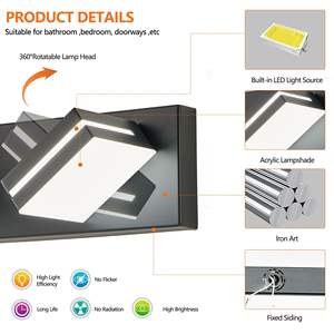 Modern Sleek Minimalist 7-Light LED <b>Vanity</b> Wall Sconce Black Bathroom <b>Mirror</b> with Easy Energy-Efficient Install - Product Image 5