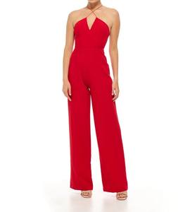 Mono elegante de verano para mujer, sin mangas, con cuello halter, de poliéster 100% tejido, de secado rápido, transpirable, largo hasta la rodilla, con cintura media. - Product Image 5