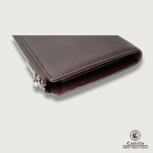 Castello Men's Women's Unisex <b>Wallet</b> Genuine Cowhide Soft Leather L-Zipper Polyester Stylish Long Design - Product Image 2