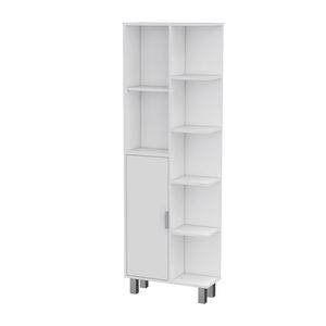 FM FURNITURE Armadio Quimby in Lino con 1 Porta e 9 Ripiani, Mobile da Bagno Bianco - Product Image 4