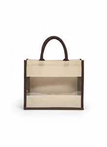 Popular Beautiful Customized Jute Tote Bag High Quality Strong Jute Gift Bag with window Simple Jute Tote Bag with <b>Wrapped</b> Edge - Product Image 4