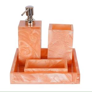 HASAN CRAFT Luxury Resin 4-Piece Rectangle Bathroom <b>Set</b> with Gold Stripes and Flowers Waterproof <b>Soap</b> Dispenser Tumbler Tray - Product Image 6