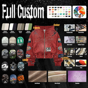 Custom Trend Rhinestone Polyester/Cotton Knitted Lined Oversized Winter Acid Wash Streetwear Distressed Embroidery <b>Hoodie</b> - Product Image 1