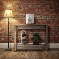 Console rustique en bois massif avec étagère de rangement, finition antique faite à la main, meuble de salon, décoration d'entrée