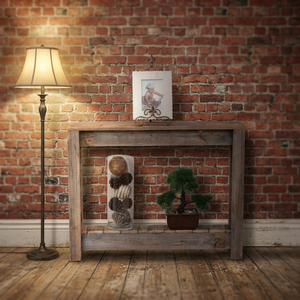 Mesa Consola Rústica de Madera Maciza con Estante de Almacenamiento, Acabado Antiguo Hecho a Mano, Mueble para Sala de Estar, Decoración para Entrada - Product Image 5