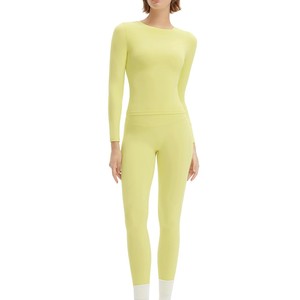 Conjunto de Top de Yoga sin Mangas con Cuello Redondo y Leggings de Cintura Media, Color Sólido, Largo Completo, Spandex/Nylon, 2 Piezas, Tallas Grandes, Secado Rápido - Product Image 6