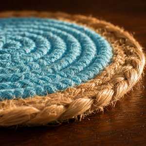 Blue Coasters Set Handmade Woven Mats Natural Rattan Edge Modern Style Eco-Friendly <b>Heat</b> Resistant Table Decor 10cm Diameter <b>Pad</b> - Product Image 6