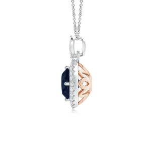 14k <b>Solid</b> <b>Gold</b> Vintage Inspired Round Cut Blue Sapphire <b>Pendant</b> With Diamond Halo Igi Certified Fine Jewelry Handmade <b>Pendant</b> - Product Image 3