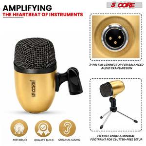 Kit de Micrófonos Profesionales de 5 Núcleos para Conga, Snare y Tom, con Conexión XLR, Cardioide y Unidireccional - Product Image 4