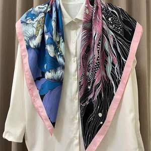 Écharpe bandana en soie de haute qualité, foulard pour cheveux, foulard pour le cou, toucher satiné doux, imprimé, écharpe de créateur pour femmes, idée cadeau de luxe - Product Image 5