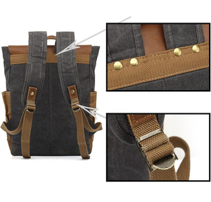 Wholesale Large Oil <b>Wax</b> <b>Canvas</b> Leather Backpack Waterproof Retro Travel School Sport Bag Men Laptop Backpack High Quality OEM Cu - Product Image 4