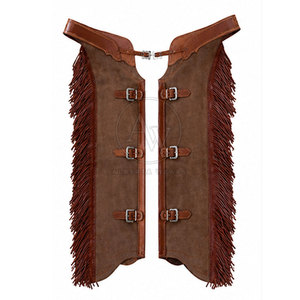 Chaps d'équitation neufs en cuir véritable, style western à franges, style cowboy, pour la lutte contre les taureaux, taille haute, longueur intégrale - Product Image 5