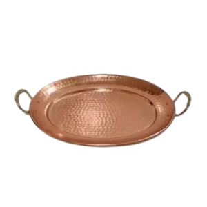 Plateau de service rond en cuivre martelé fait main avec poignées, plat décoratif en métal pour aliments, fruits, fromages, hôtels et restaurants - Product Image 2