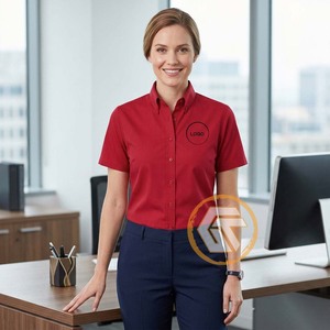Chemise à boutons DELTA pour femme, blanche, logo brodé, col rabattu, manches raglan, coupe classique, 100% coton, respirante, écologique - Product Image 4