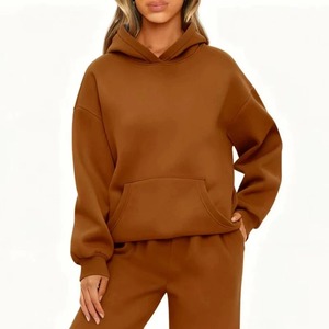 Sweat-shirt à capuche unisexe surdimensionné, couleur unie, en molleton, décontracté, à manches longues, avec poche, pour l'automne, tricoté, coupe classique - Product Image 4