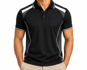 Camiseta Deportiva de Manga Corta para Hombre, Negra, Transpirable, Tejido Jersey ODM, Secado Rápido, Corte Regular, Diseño Sólido, Cierre con Botones - Product Image 1
