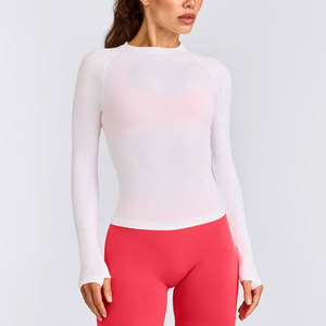 Haut de sport pour femme en maille sans couture, à manches longues, avec passe-pouces, design ajusté et compressif, de haute qualité, idéal pour le yoga et l'entraînement - Product Image 1