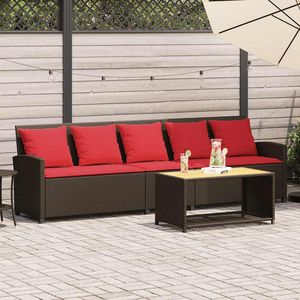 Conjunto de Sofás Grandes para Patio de 5 Piezas en Ratán PE Marrón con Fundas Removibles para Jardín - Product Image 1