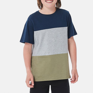 เสื้อยืดคอกลมแขนสั้นผู้ชาย ลายบล็อกสีสันสดใส สไตล์ลำลอง สำหรับวัยรุ่น ฤดูร้อน  ผ้าถักลายแบบกำหนดเองและผ้าถักแบบ Patchwork - Product Image 1