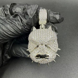 Pendentif Tête de Bouledogue Moissanite Sertie de Pierres, Breloque Hip Hop pour Fête, en Argent 925, Bijoux de Luxe, Pendentifs et Breloques - Product Image 1
