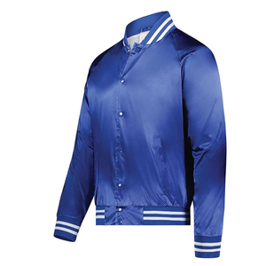 Chaqueta Varsity Azul Satinado con Logotipo Personalizado para Hombre, Chaqueta Varsity Bulls, Precio al por Mayor, Elegante y de Calidad con Servicio OEM - Product Image 1