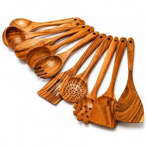 Ensemble d'ustensiles de cuisine en bois d'acacia artisanal, cuillères et spatules en bois naturel, outils de cuisine faciles à manipuler |   Ensembles d'ustensiles de cuisine en gros - Product Image 1