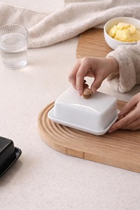 White Simple Ceramic Butter Keeper Elegant Butter <b>Storage</b> <b>Container</b> For <b>Kitchen</b> Dining Table Minimal Serveware From India - Product Image 4