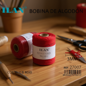 Bobina di corda di cotone Ilan 3mm rossa per artigianato e cucito - Product Image 2