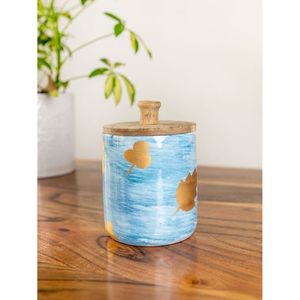 Pot en bois d'acacia fait main avec impression émaillée, produit de rangement utilitaire pour la cuisine - Product Image 5