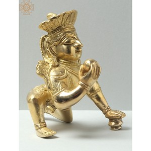 Statue en laiton de 5 pouces fabriquée à la main de Baal Gopala (Krishna) Sculpture rampante - Product Image 3