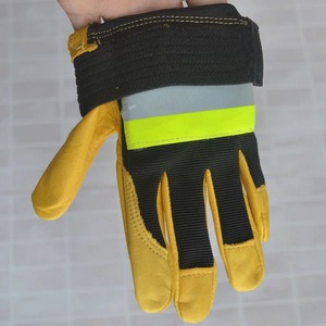Men's Full Finger Tactical Gloves With Reflective Stripe Adjustable Wrist <b>Strap</b> Leather Outdoor Protection - Product Image 6