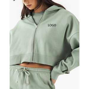 Sudadera con Capucha Corta Personalizada con Estampado 3D Puff, ODM, Algodón, Otoño, Hombros Caídos, Sudadera con Capucha de Manga Larga para Mujer, Estilo Hip Hop Urbano - Product Image 1