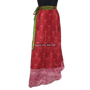Indian Wholesale Vintage Sari Wear <b>Skirt</b> 2 Layer Reversible Magic Silk Saris <b>Wrap</b> Long <b>Skirt</b> Silk Sarong Beach Pareo Long <b>Wrap</b> - Product Image 1