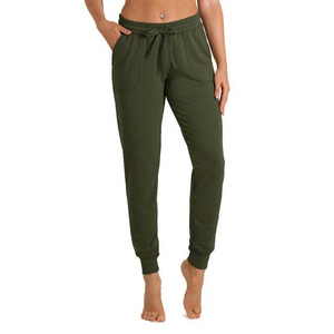 Women Solid Olive Green Knitted Cotton Jogger Pants Mid Waist Drawstring <b>Ankle</b>-Length Casual Breathable Regular Fit - Product Image 1