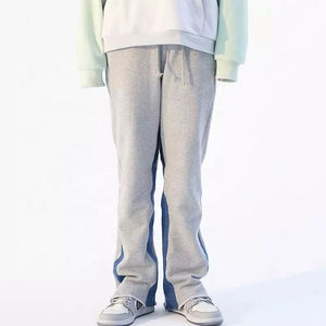 Customized Gray <b>Harem</b> Pants With Blue Side Stripe Loose Fit Drawstring Waist Full Length Casual Knitted Autumn Wear - Product Image 3
