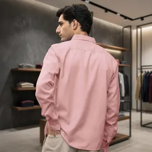 <b>Men's</b> <b>Pink</b> Button Down Collar Dress <b>Shirts</b> Casual Cotton Slub <b>Long</b> <b>Sleeve</b> Solid Breathable Spring <b>Shirts</b> - Product Image 5