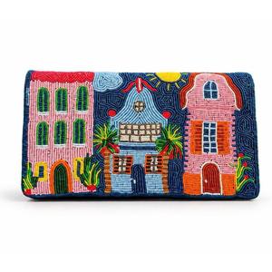 Sac de rangement rectangulaire HASAN CRAFT fait main en coton 100% avec perles, motif floral bohème cactus, design cousu rouge, vert et crème, idéal pour les voyages - Product Image 4