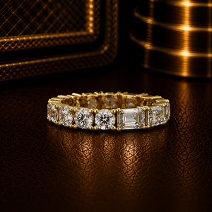 Anillo de Eternidad Personalizado de Oro Puro de 14K con Corte Mixto, Mitad Corte Esmeralda, Mitad Redondo, con Diamantes Cultivados en Laboratorio, Anillo de Boda, Anillo de Aniversario - Product Image 2